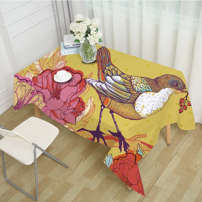 RUBIHOME Square Tablecloth Birds Design Table Cover Home Party