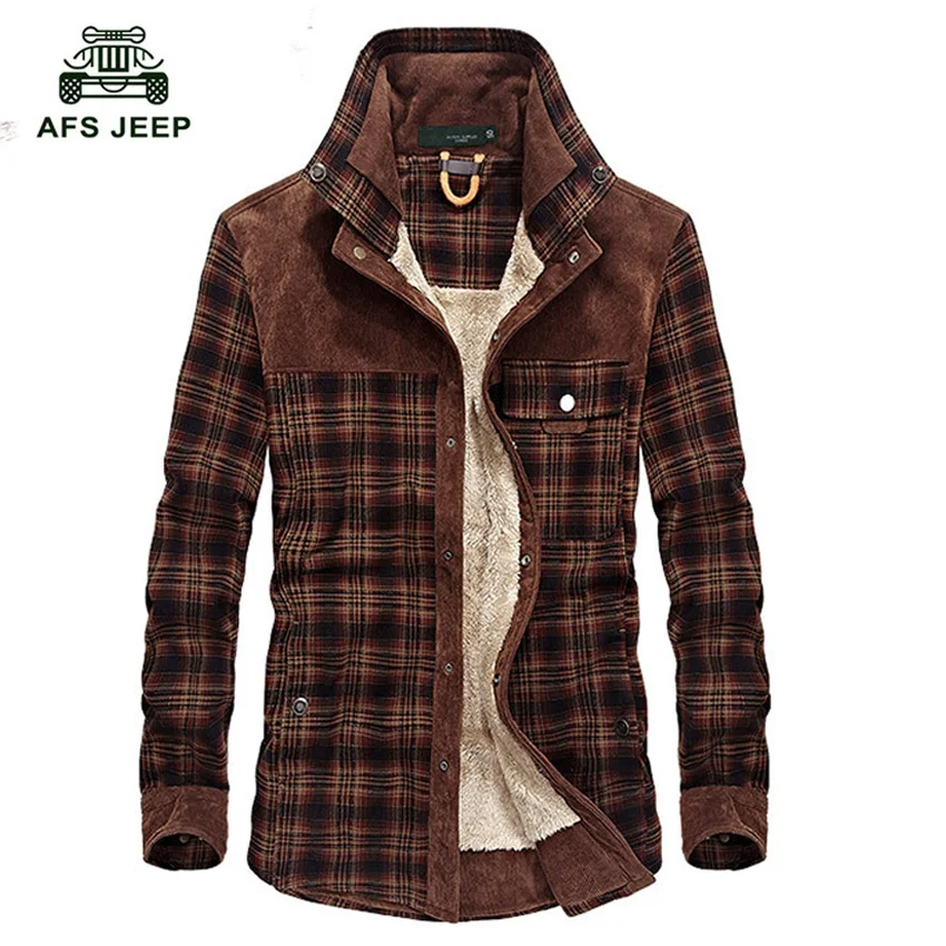2018 Fashion Shirt Men Winter Cotton shirts Mens thickening plus Size 3XL velvet long-sleeved plaid shirt with velvet 130