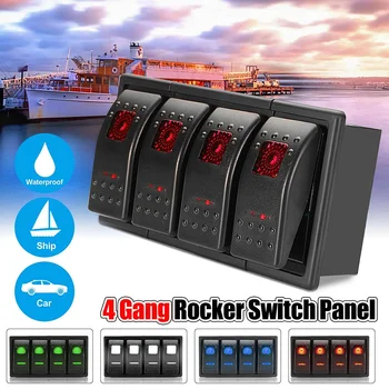 

24v 12v Rocker Switch Panel 4 gang Marine switch panel Waterproof Circuit Breaker for Car boats yacht with Led Light & Frame