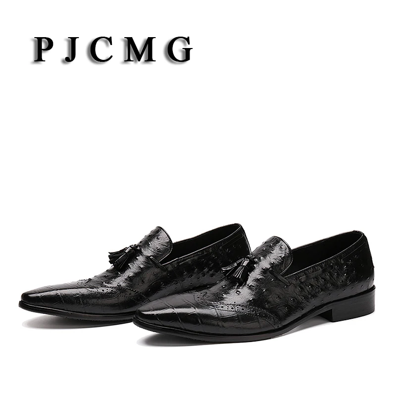 PJCMG модные черные/красные мужские туфли-оксфорды на плоской подошве на шнуровке с крокодиловым узором кисточка Натуральная кожа деловая модельная мужская обувь