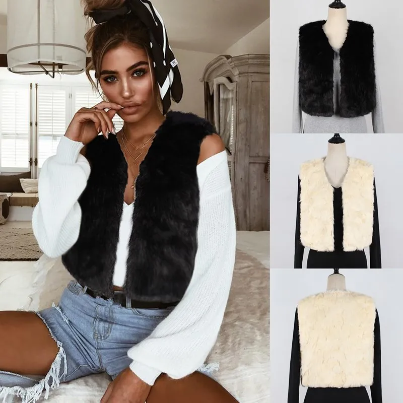 

Faux Hairy Fur Waistcoat Vest Women Slim Short Faux Fur Jackets Coat Winter Sleeveless Casual Hairy Outwear