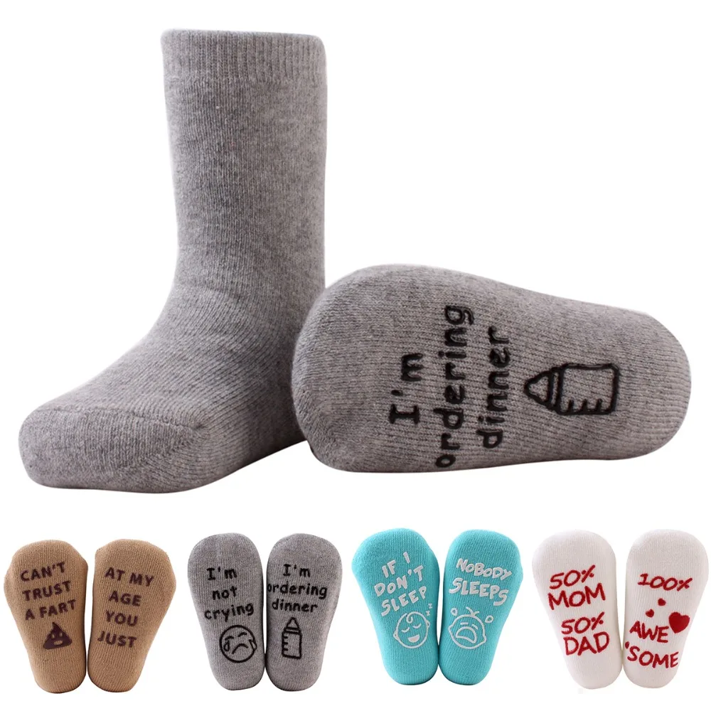 

Puseky 2019 Baby Infant Toddler Anti-slip Funny Saying Letter Socks Combed Cotton Ankle Socks Newborns High Quality Socks