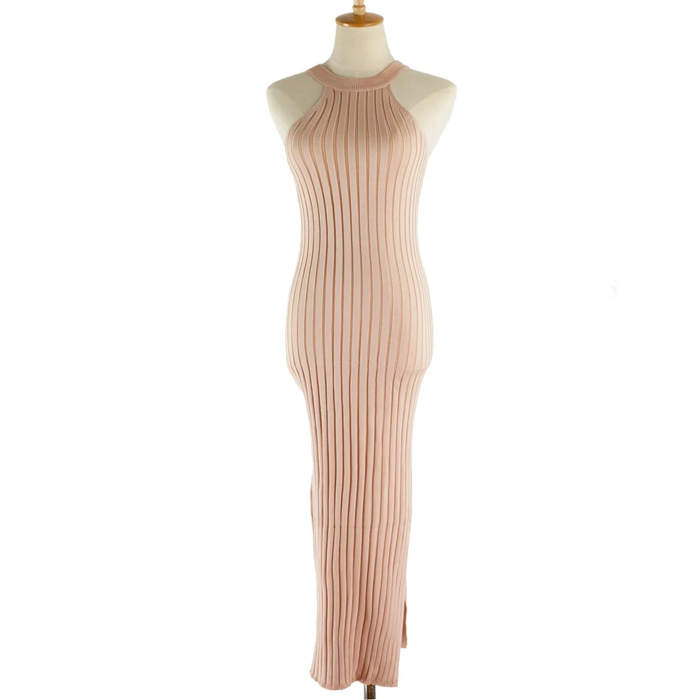 

Women Knitted Midi Dress Black Halter Elastic Skinny Split Party Dresses Red Cold Shoulder Sexy Bandage Dress Woman Summer 2019