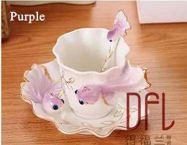 Новая эмалированная кофейная кружка фарфоровая чайная чашка для молока набор креативная керамическая посуда для напитков Европейский костяной фарфор подарок на день рождения свадьбу - Цвет: Светло-желтый