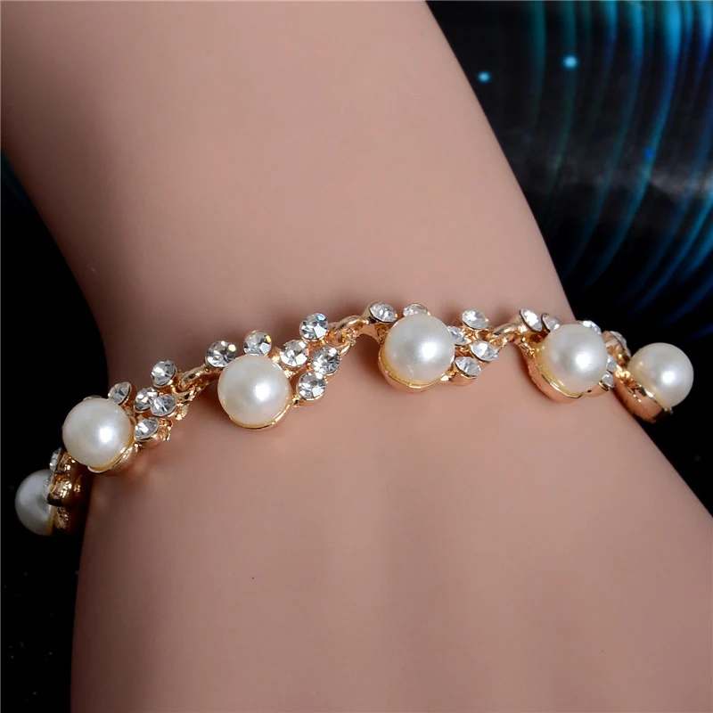 

H:HYDE 2019 NEW Trendy Simulated-pearl Rhinestone Bracelets Jewelry for women Crystal pulseira feminina for Gift
