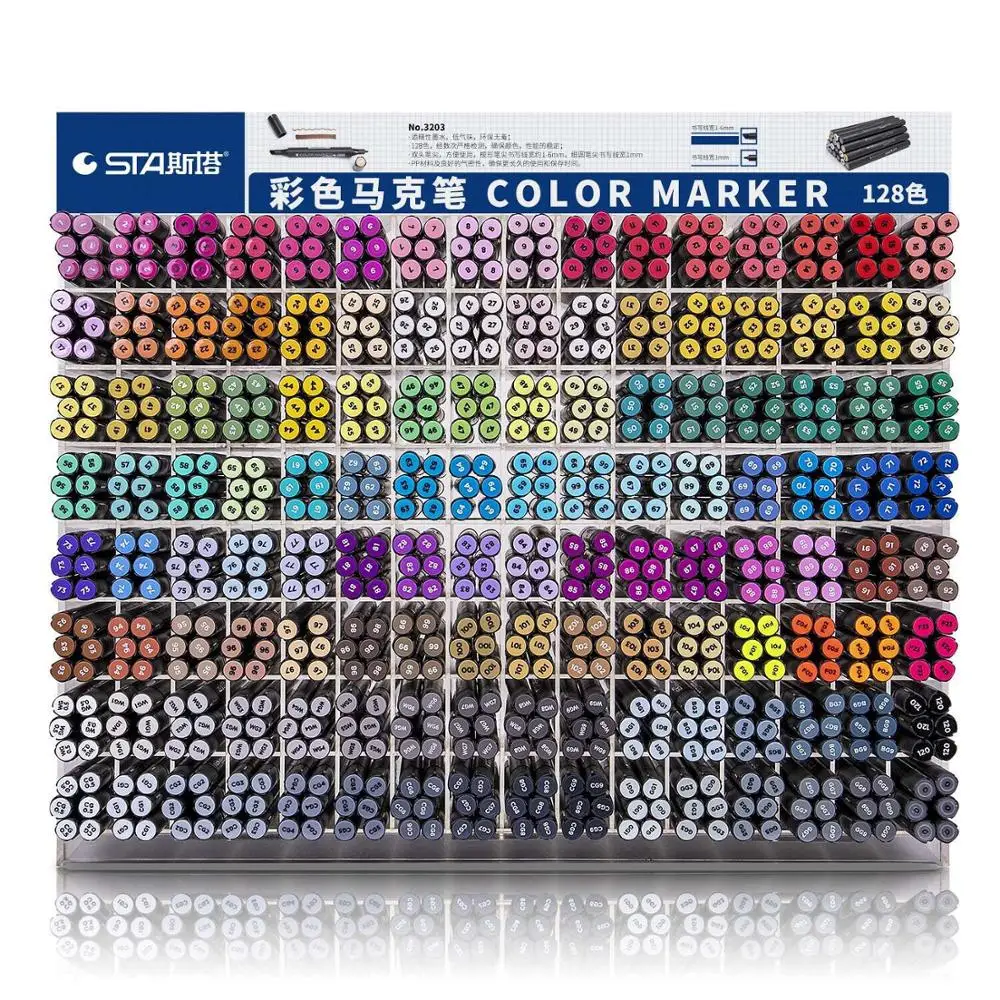 

STA 128Color Dual Head Art marker Alcohol Based Sketch Markers for Drawing Design Art Supplies Single Peice