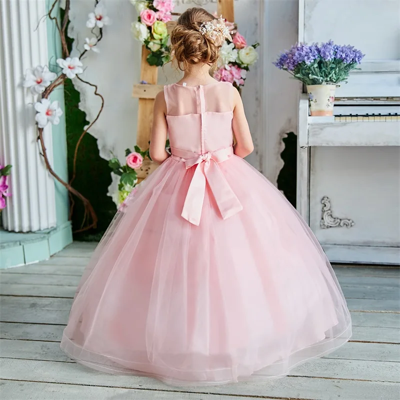 Платье принцессы с цветами для девочек-подростков; свадебное платье; праздничное платье принцессы; детская одежда; платья для девочек на Рождество и год