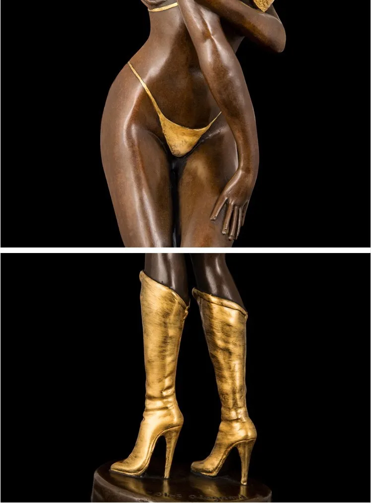 ATLIE бронзовая Сексуальная Женская Бронзовая Скульптура Западная женщина Девушка золотые Статуи Статуэтки для украшения дома ночного клуба