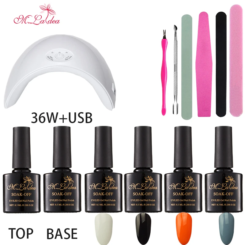 

m.ladea 7 Nail Tools Top and Primer 4 Color Nail Gel Nail Art Set 36w Dryer usb Light Orange Grey Nail Polish