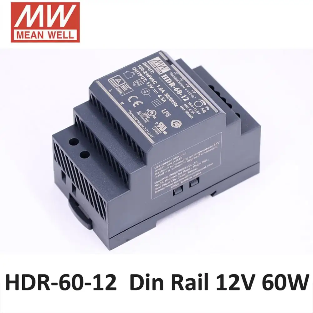 Оригинальный MEAN WELL HDR-60W 5 в 12 В 15 в meanwell ступенчатая форма din-рейка блок питания 86-264VAC вход 24 в 48 В DC источник питания CE UL CB