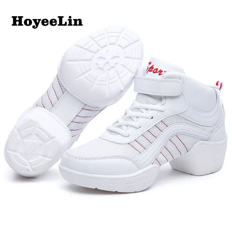 HoYeeLin/женские Танцевальные Кроссовки с верхом на лодыжке; Женская обувь в стиле джаз из дышащей сетки; спортивные кроссовки для занятий танцами в стиле хип-хоп - Цвет: Белый