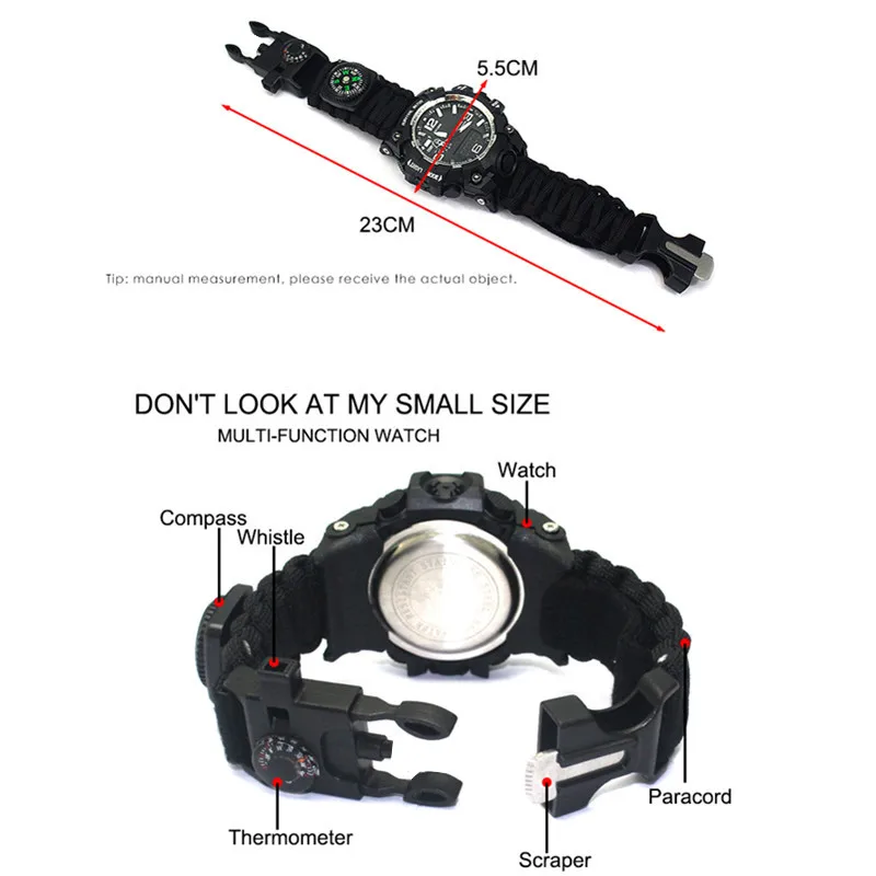 Открытый Кемпинг выживания часы многофункциональные часы с Паракордом с компасом свисток термометр спасательный веревка выживания комплект EDC