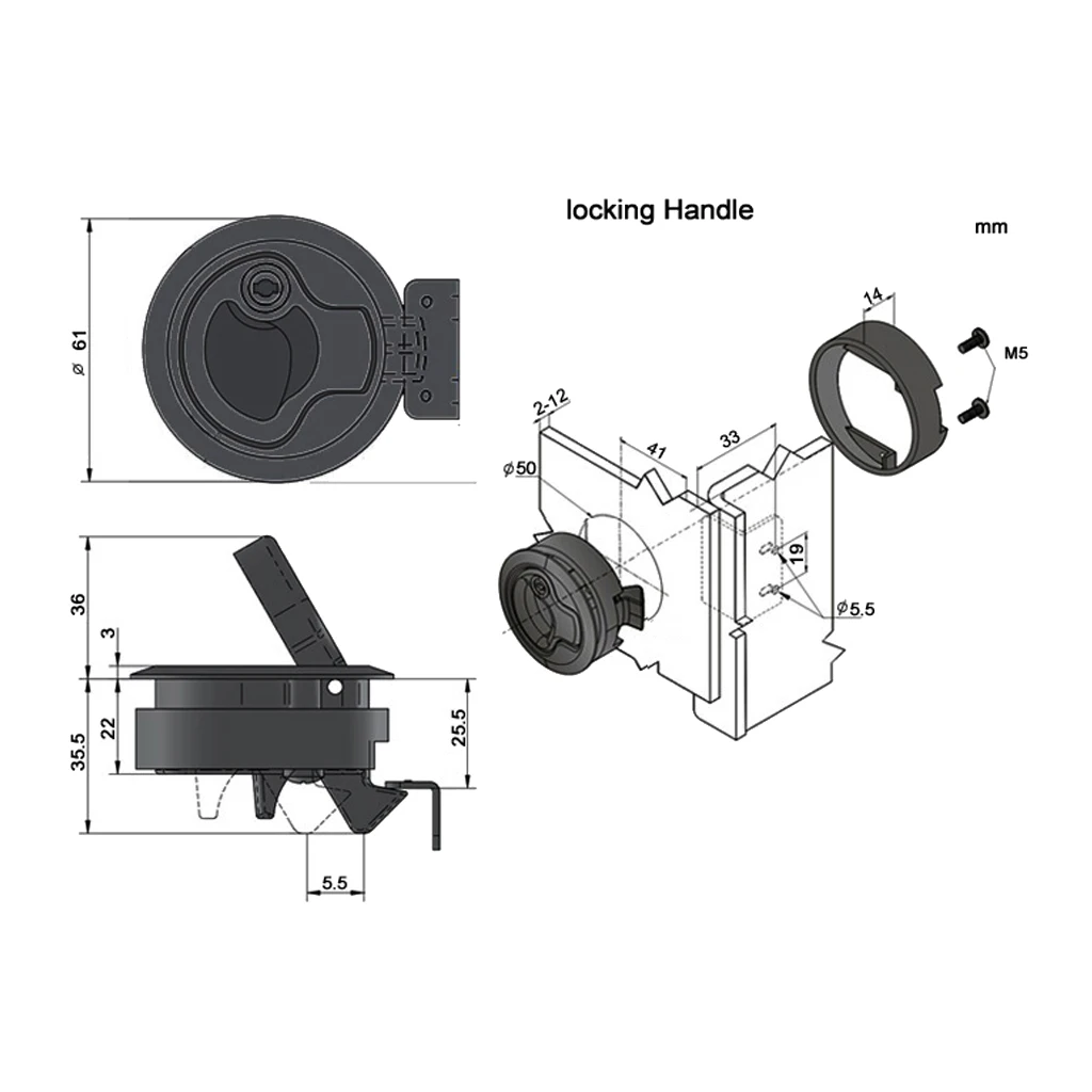 2″ Flush Mount Hatch Flush Pull Latch Marine Key Door Locking Hardware Accessory For Boat Marine Yacht 2-12mm Thickness Door