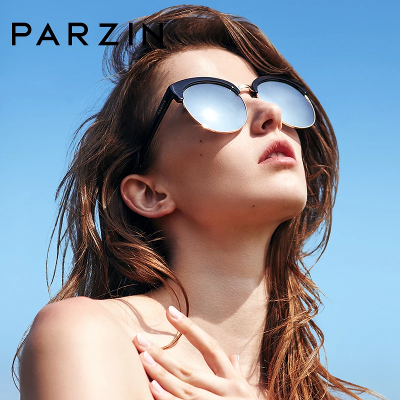 

PARZIN Brand Polarized Sunglasses Men & Women Lovers Classic Retro Big Round Light Frame Shield Anti UV400 Driving Glasses 9805