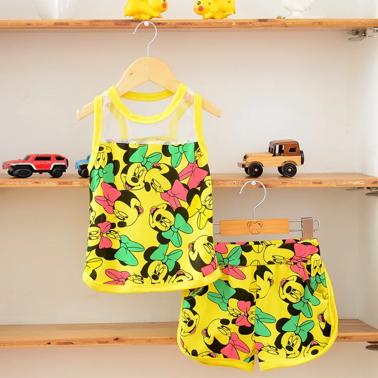 

Girls Summer Casual Clothes Set Children Cartoon Vest T-shirt + Shorts/ Pants Sport Suits 2016 Girl Clothing Sets for Kids