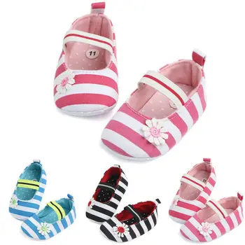 

Newborn Baby Girl Soft Crib Shoes Infants Anti-slip Sneaker Prewalker 0-18M Strip Elastic Closed Shoes