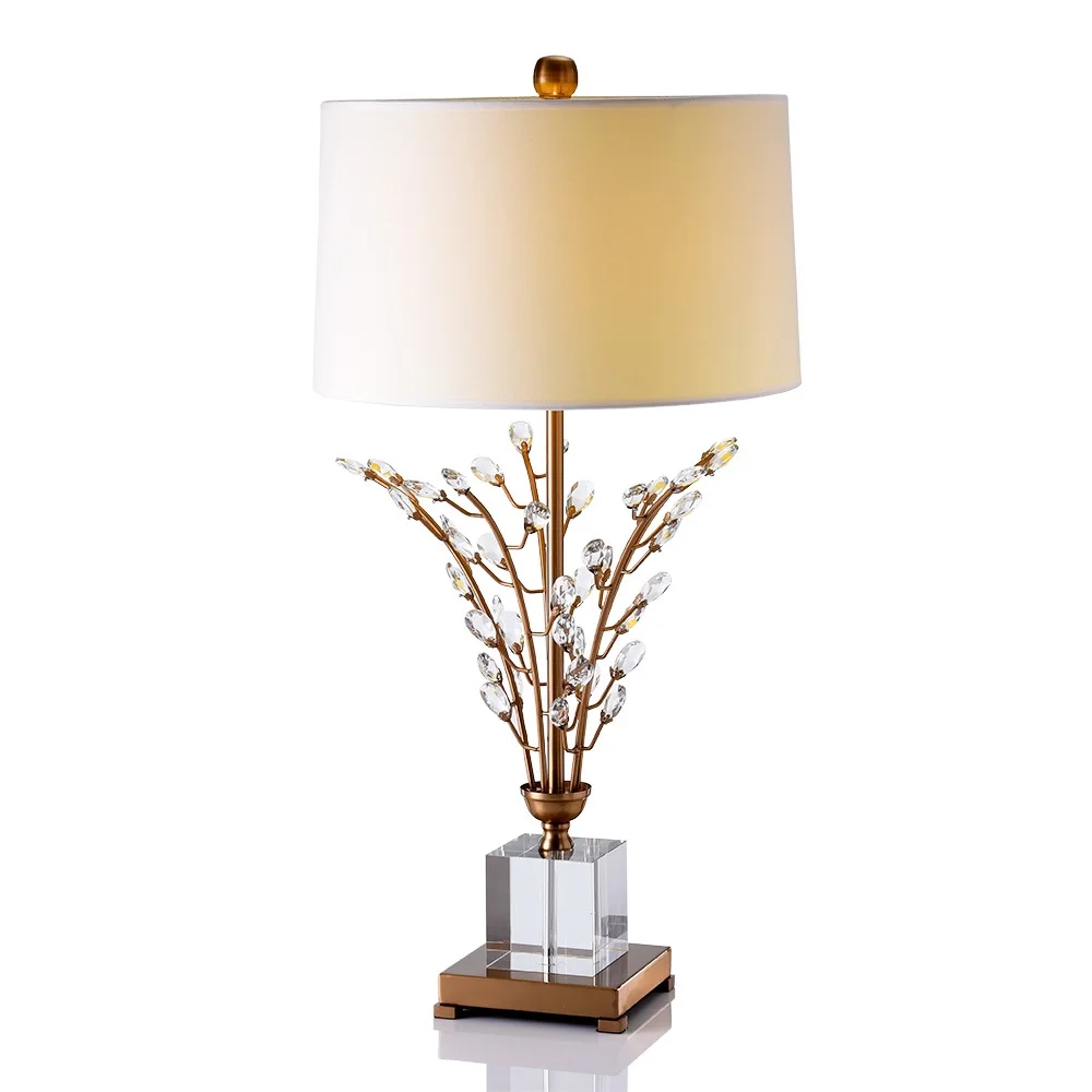 

75cm High Table Lamp with Crystal Tree / Transparent Cube Base