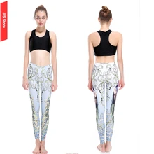 Jis mujeres yoga pantalones aptitud de las mujeres del pavo real impreso pantalones brillante deportes gimnasio leggings ropa deportiva mujer pantalones de baile popular