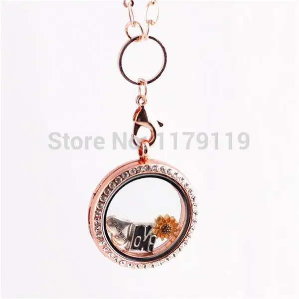 Buy New Arrival 30mm Silver Rhinestone Floating locket Round Glass
