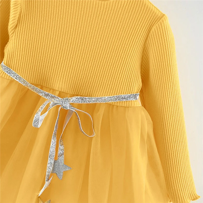 2019 Arrival Toddler Kids Baby Girls Solid Patchwork Bow Stars Princess Dress Clothes Newborn Baby Girl Clothes Cotton V8@ (5)