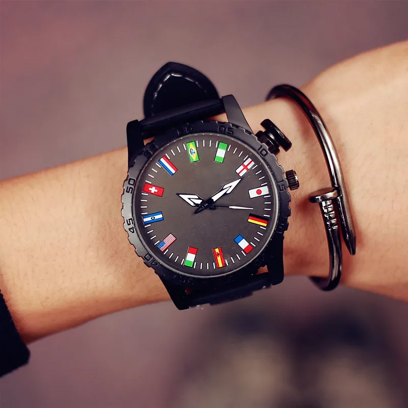 Big dial Quartz Wristwatches Different flag needle Fale Leather Watches