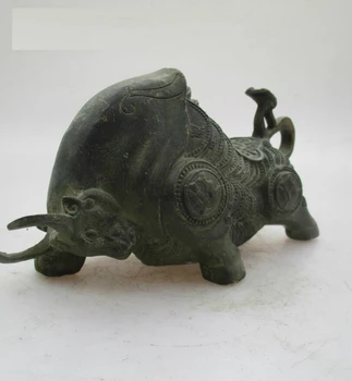 

Collectible Decoration Handwork Old Bronze Carved Wealth of cattle Statue, Chinese Home Fengshui Cow/Bull Sculpture