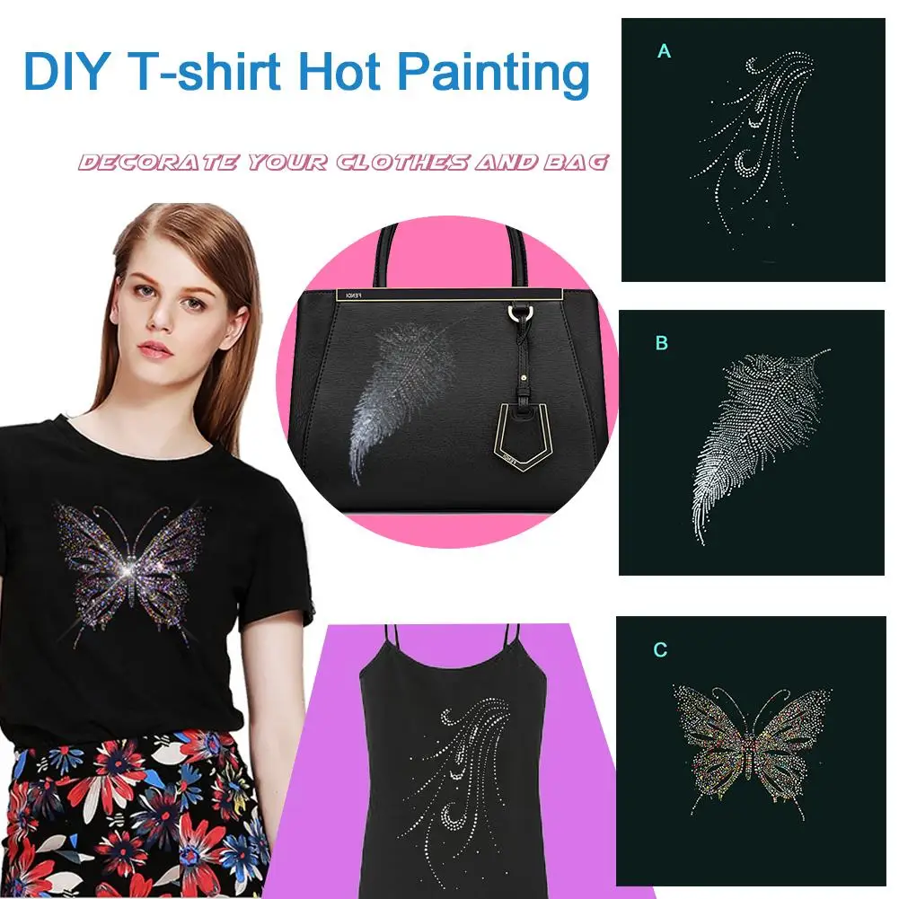DIY Одежда футболка теплопередача пирограф 3D изысканный уникальный со стразами