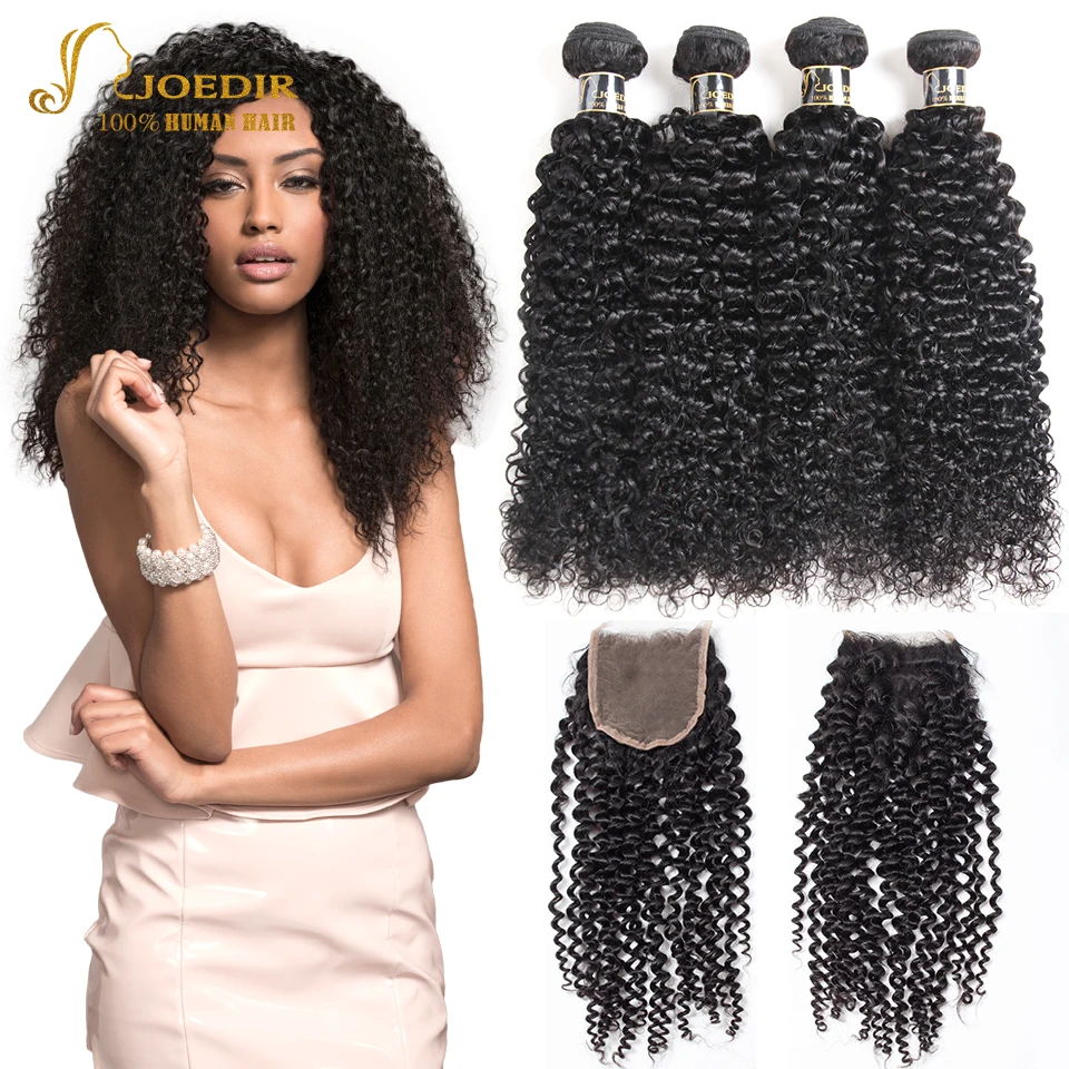 

Joedir Hair Brazilian Jerry Curly Weave Human Hair 2 3 4 Bundles With Closure Non Remy Hair Bundles With Closure for Black Woman