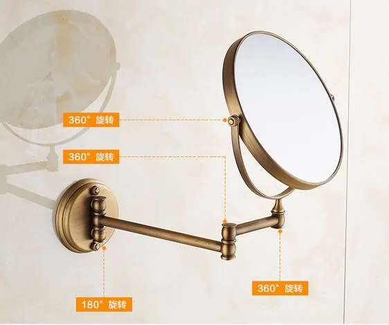 Зеркало для макияжа медное косметическое зеркало настенное, античное ванная комната/спальня двухстороннее зеркало косметическое