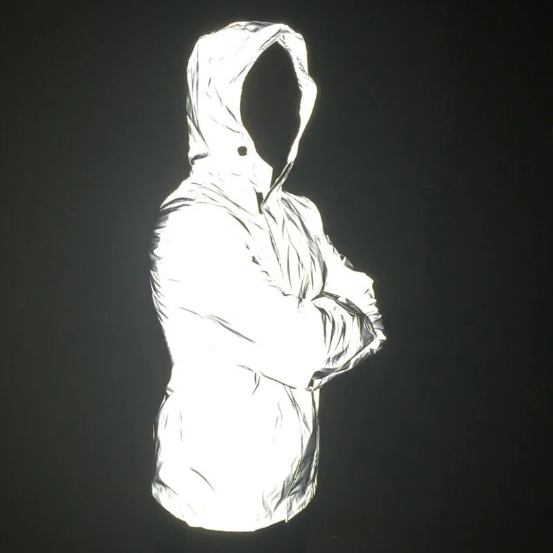 

Fashion men women full reflective jacket Spring autumn thin hooded Casual coat Couple hip hop windbreaker Male zip outerwear 4XL