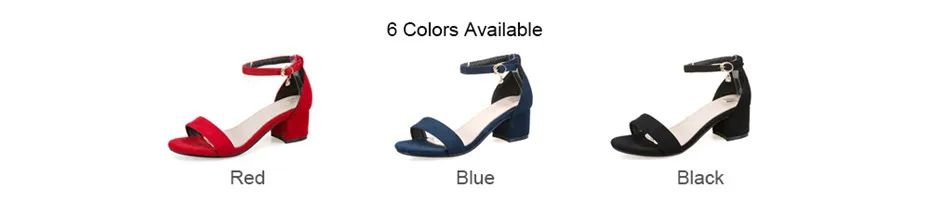 Большой размер 47, повседневные женские сандалии из флока 5 см, средний квадратный каблук, открытый носок, ремешок на щиколотке, красные, синие вечерние женские сандалии для офиса