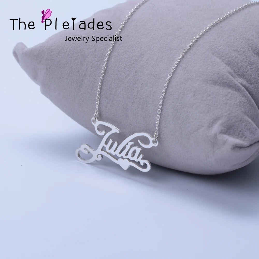 

Solid Silver Custom Name Necklace With Heart Lace Personalized Nameplated Pendent Custom Design Jewelry DIY Gift For BBF