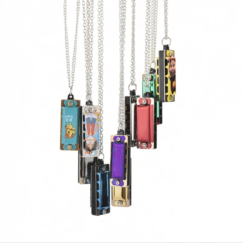 

Colorful Kids Children Mini harmonica 4-hole Harmonica Mouth Organ Metal Chain Necklace Style Musical Tool Best Gift