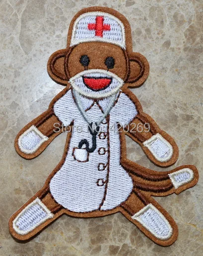 

HOT SALL! ~ Lovely Nurse Monkey Red Cross Doctor Iron On Patches, sew on patch,Appliques, Made of Cloth,100% Guaranteed Quality