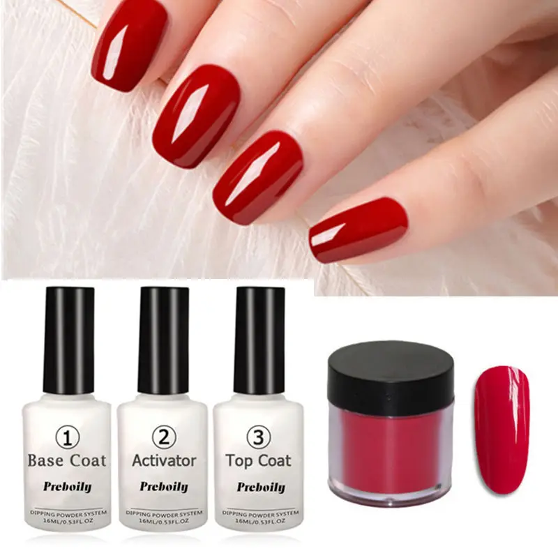 

4 in 1 Dipping Kit No Primer And No Lamp Cure Dipping Powder System 16ml/pcs Gel Factory Price With High Quality 10g/pcs Powder