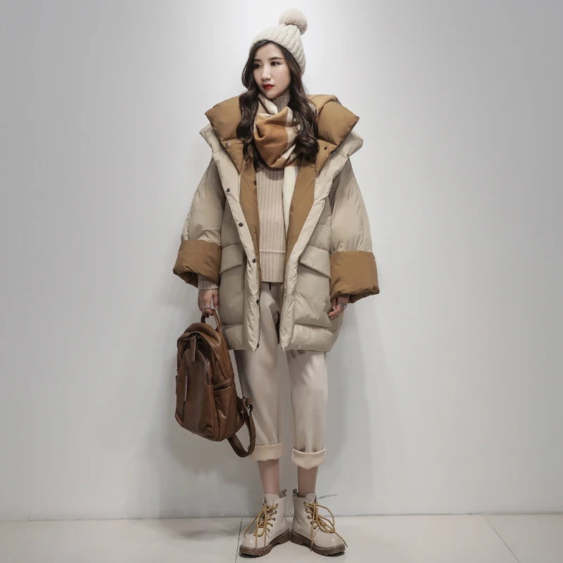 LYNETTE'S CHINOISERIE Winter Original Design Women Brief Loose X-long Hooded White Duck Down Coat Jackets Outerwear