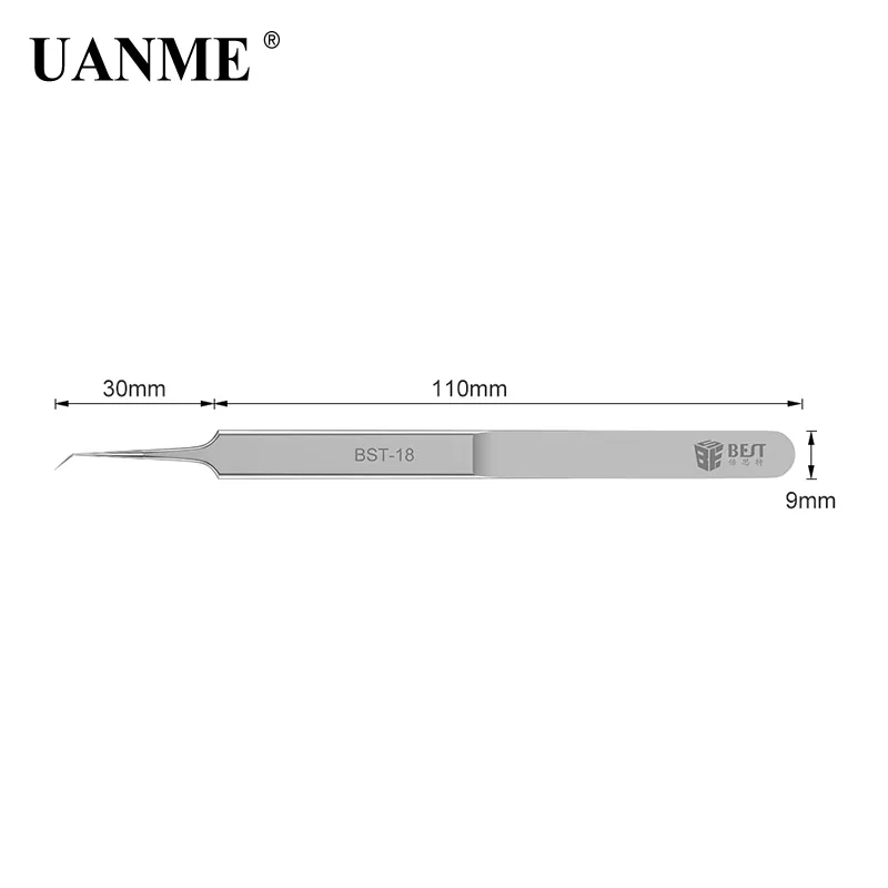 UANME BST-18-19, ультра точные пинцеты, нержавеющая сталь, изогнутые, прямые, FlywireTweezers, плоскогубцы с тонким наконечником, очень острые иглы - Тип головки пинцета: BST-18