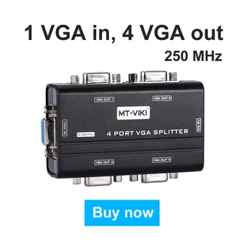 

4 Port VGA Video Splitter 1x4 250Mhz Distributor 1 in 4 Out Duplicator Multipler Support Widescreen LCD Monitors MT-VIKI 2504AS