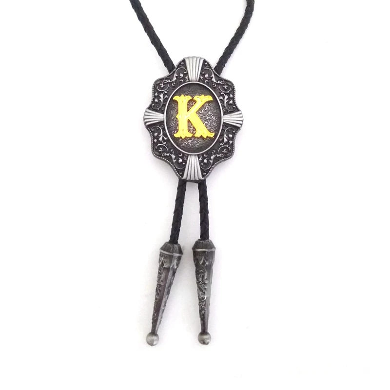 Golden Capital Letter A to Z Rodeo Bolo Tie