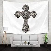 Black and White Cross with Wings Tapestries Wall Hanging Tapestry Students Dorm Decor Teenagers Gift Room Banner 130×150 CM