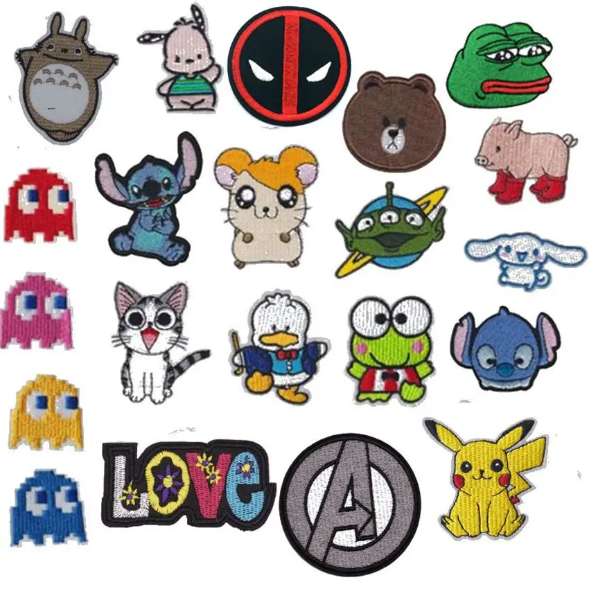 

Deadpool Stitch Pikachu Pokeball Totoro Cat Avenger Frog Ghost Patch Fabric Sticker For Clothes Badge Embroidered Appliques DIY