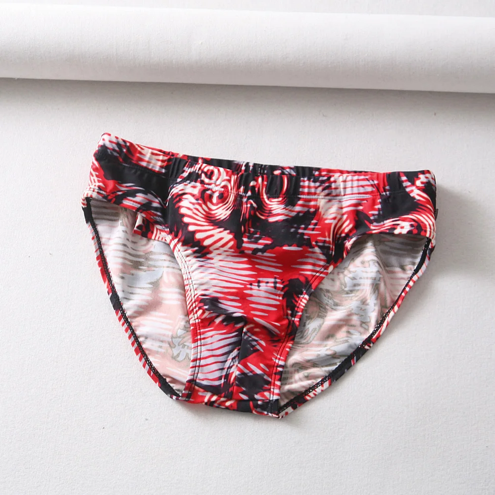 Men's Red Printed Sexy Swimming Briefs Quick Dry Triangle Shorts With Pocket | Спорт и развлечения