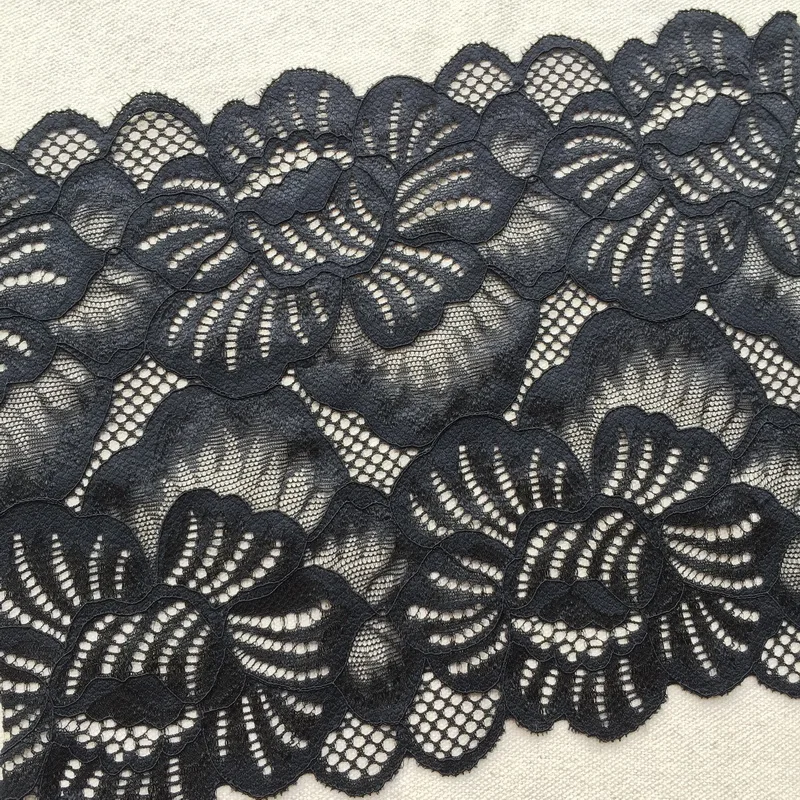 

High Quality Black Lotus Stretch Lace, Elastic Flower Lace Trim Fabric for Bridal Belts, Wedding Dress, Lingerie