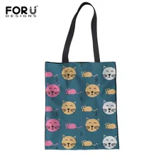 FORUDESIGNS/сумка-шоппер для женщин с рисунком кошки и мыши, сумки для покупок, дорожная пляжная складная сумка, эко Холщовая Сумка для покупок, Прямая поставка