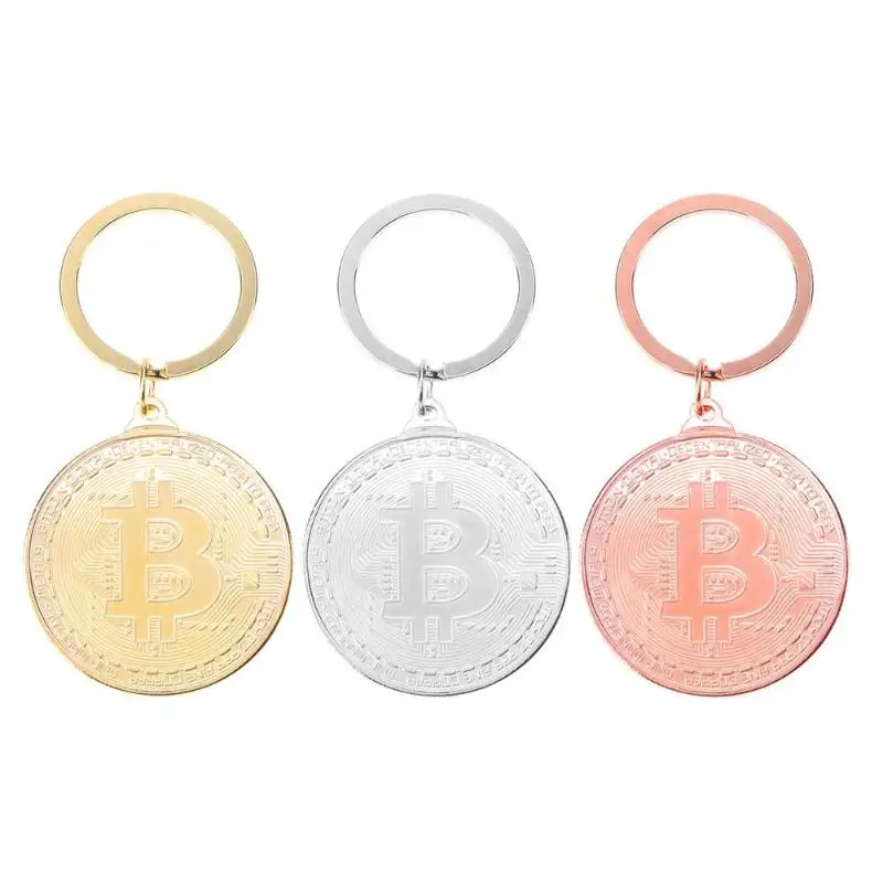 

Trendy Alloy Bitcoin Keychain Silver Gold Rose Gold Vintage Stye Commemorative Coins Key Pendant Chain for Woman Man Gift