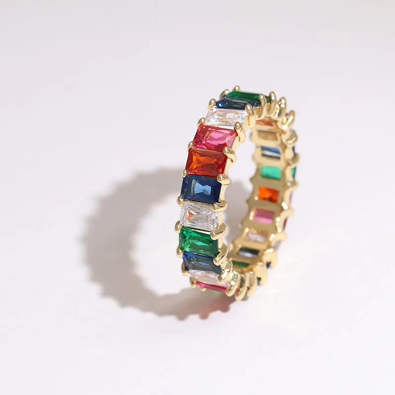 Высококачественное классическое Радужное цветное обручальное кольцо с кубическим цирконием для женщин, Серебряное Золотое кольцо с австрийским кристаллом, кольцо с фианитом - Цвет основного камня: multi