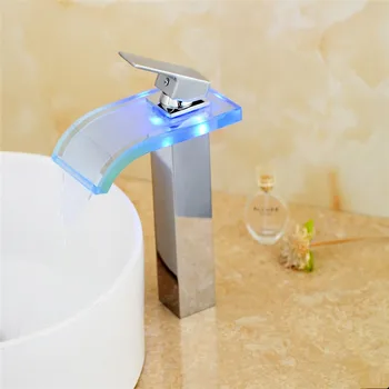 

Bathroom Waterfall Led Faucet.Basin faucet mixer tap.Bathroom sink glass faucet,Hot&Cold Water Tap Single Handle Chrome Finish