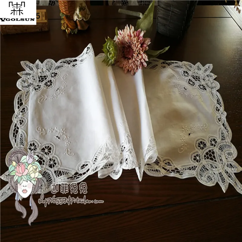 VGOLSUN New Vintage Home/Hotel White Battenburg Lace Embroidered