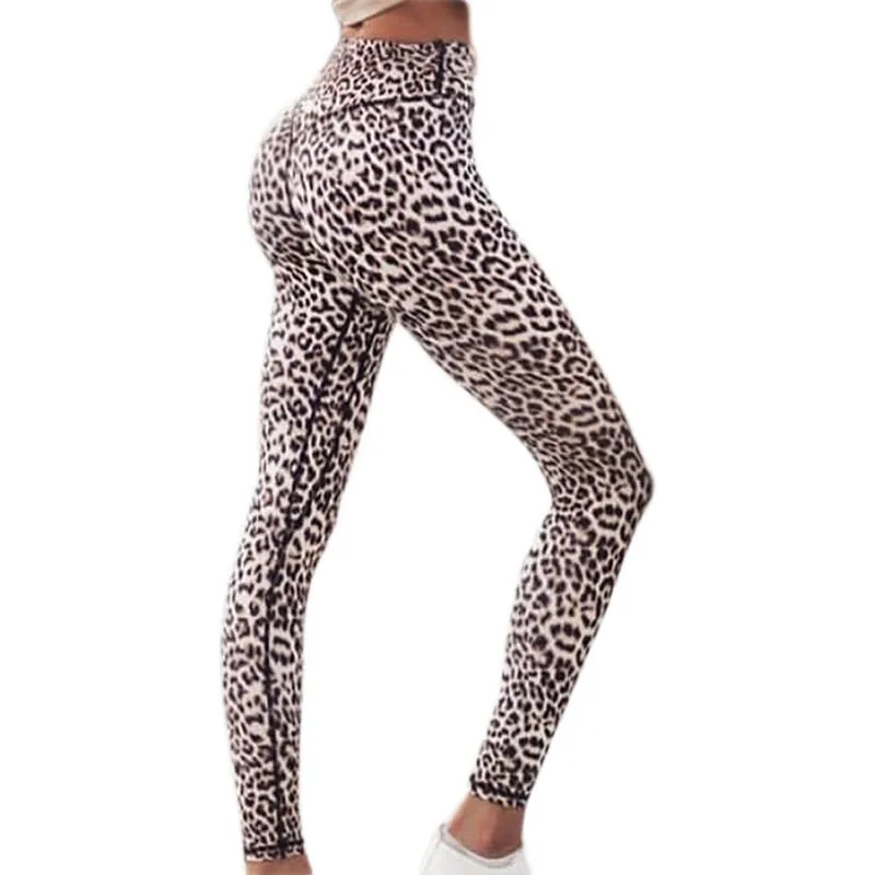 Пикантные леопардовым принтом с высокой талией для йоги Леггинсы для женщин Хип Push Up стрейч компрессионные штаны для йоги Бег Колготки для