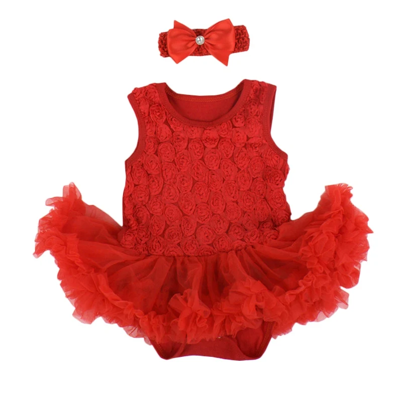

Flower Infant Clothing Sets Sleeveless Bodysuits Headband 2pcs Set Tutu Dress Rose Embriodery Girls Princess Clothes Valentines
